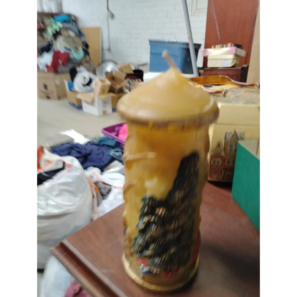 Vintage 3D‎ Hand Painted Luminaire Collection Silent Night? (9”) Pillar Candle